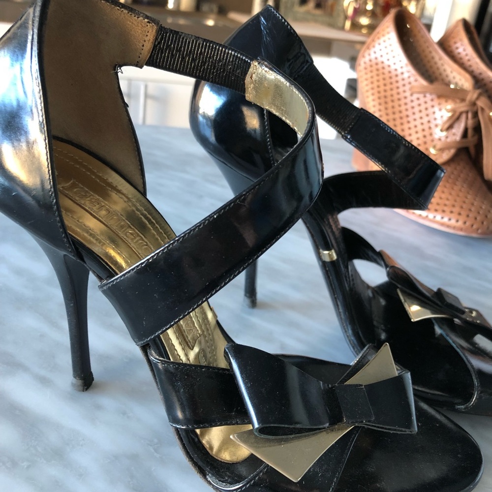 Gianmarco Lorenzi Black Gold bow tie Leather Heels